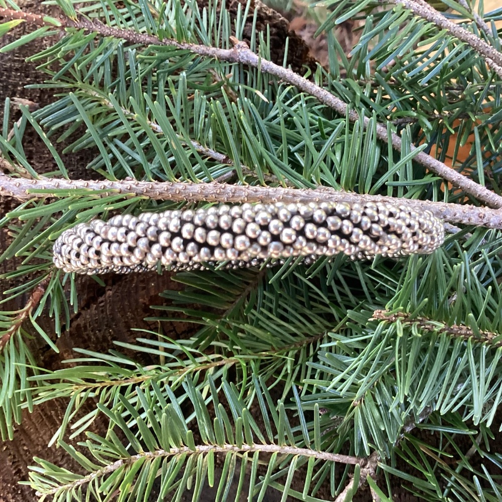 Silver Metallic Beaded Wrapped Solid Bangle Brace… - image 5